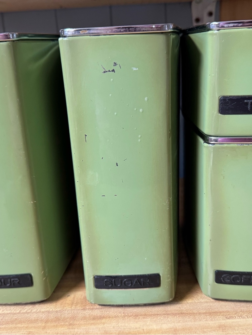 Green Metal Sugar Canister